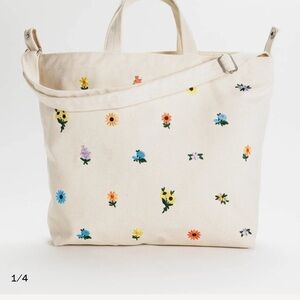 BAGGU Cream Floral Canvas Tote